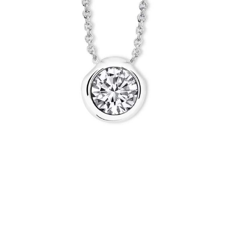 Crystalp Rhodium Plated Necklace with 12mm Crystal Solitaire Pendant Length 42cm + 5cm